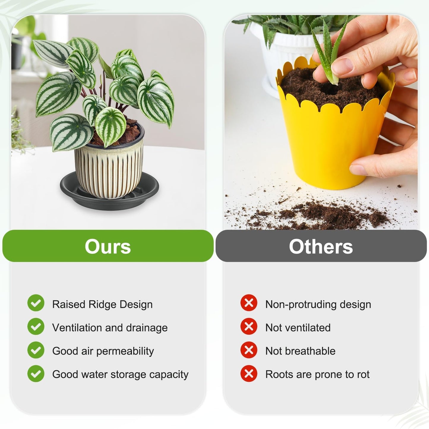 M METERXITY 2-Pack Plant Saucer, 6.5 Inch/ 16.5cm Plastic Plant Trays Thicker for Pots/Indoor/Outdoor/Water Drainage and Protection, Flowerpot Drip Tray [Grayish Black]