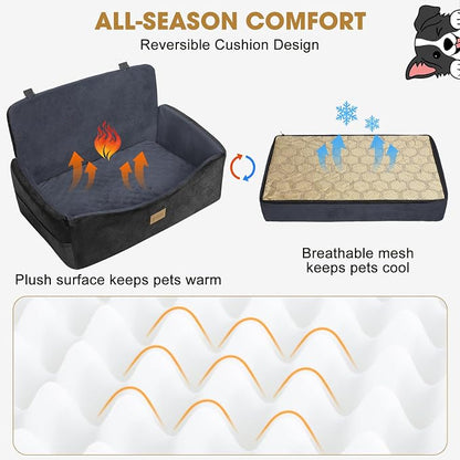 Dog Car Seat for Large Medium Sized Dogs Under 55 lbs, Dog Booster Seat for 2 Small Dogs with Detachable Washable Cover and Cushion, Memory Foam Pet Car Seat with 2 Safety Belts and Storage Pockets