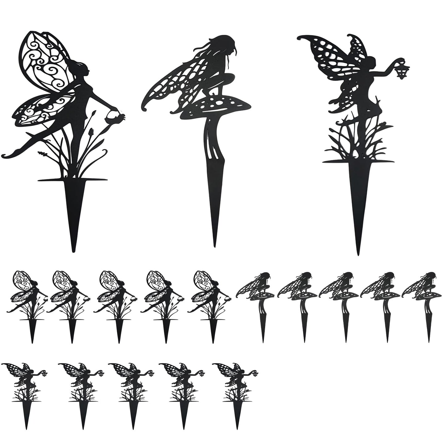 AJHXZMFC Decorative Garden Stakes， Fairy Garden Stakes, Butterfly Fairy Stakes for Weather Resistant Black Metal Outdoor Decorative Art for Women Gift (Matte Black, 18P-A)