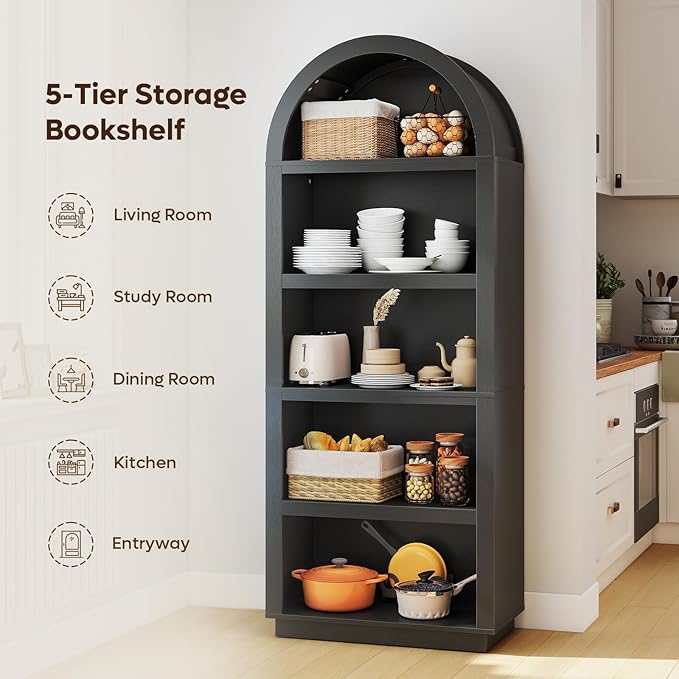 Bestier 76" Tall Arched Bookshelf, 5 Tier Arched Bookcase