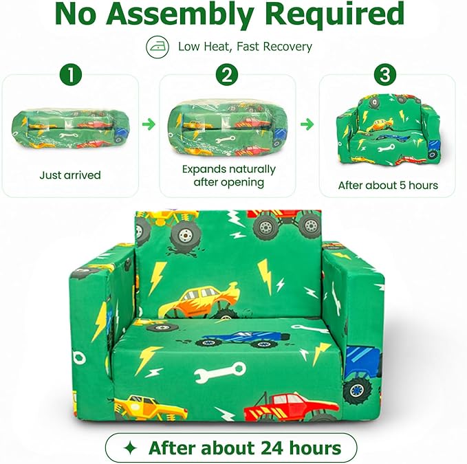 Kids Couch, 2-in-1 Kids Fold Out Sofa, Convertible Toddler Couch to Lounger