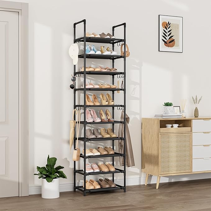 VTRIN 10 Tiers Tall Shoe Rack Holds 20-25 Pairs of Shoes Sturdy Vertical Shoe