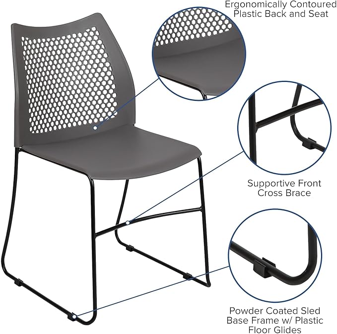 Flash Furniture HERCULES Series 661 lb. Capacity Gray Stack Chair