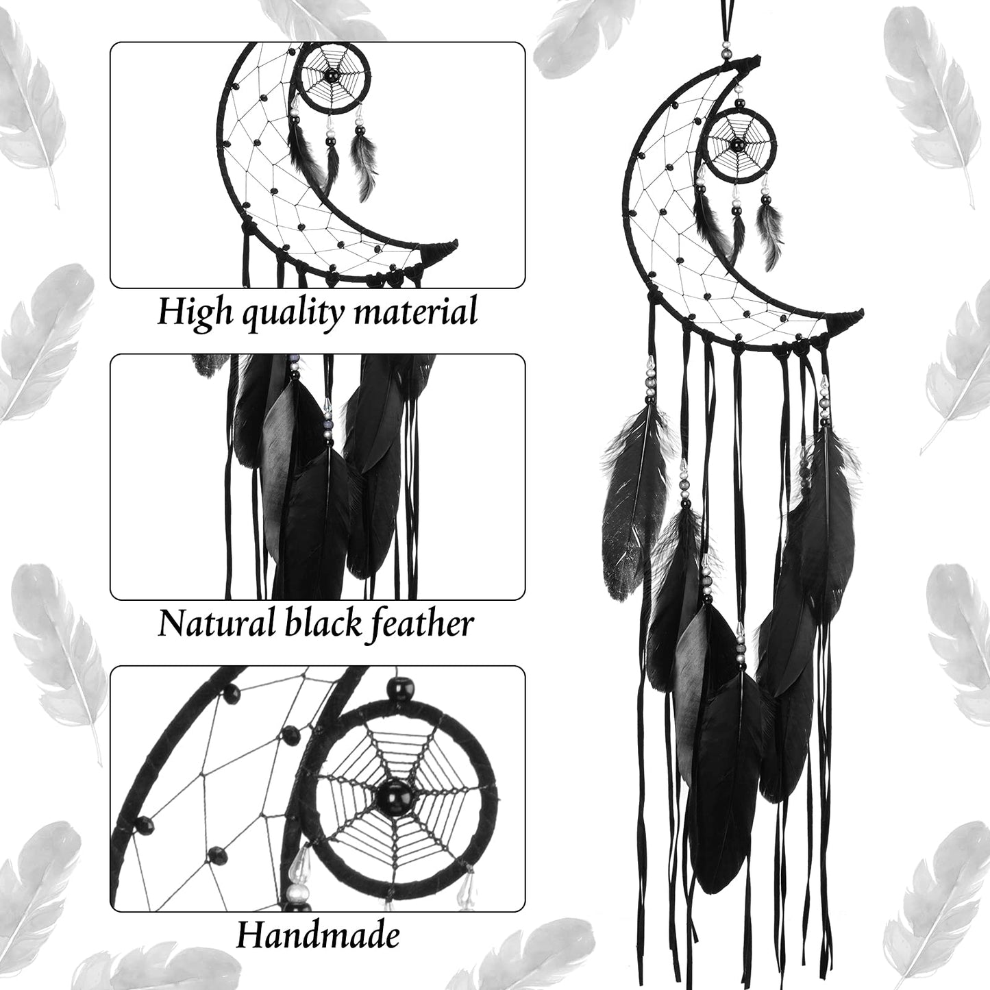 Jetec 3 Pcs Dream Catcher Moon Sun Star Design Handmade Traditional Craft Ornament Wall Art Hanging Home Decoration for Bedroom Room Decor Wedding Halloween Christmas Decorations Gift(Black)