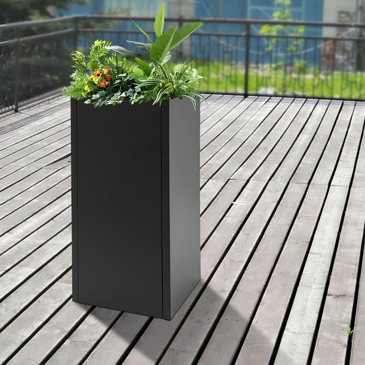 Unnsiapit Steel Planter Box, W14*D14*H30in Metal Decorative Outdoor Planters Flower Pots, Tall Standing Plant Containers for Indoor Garden Patio Porch, Black