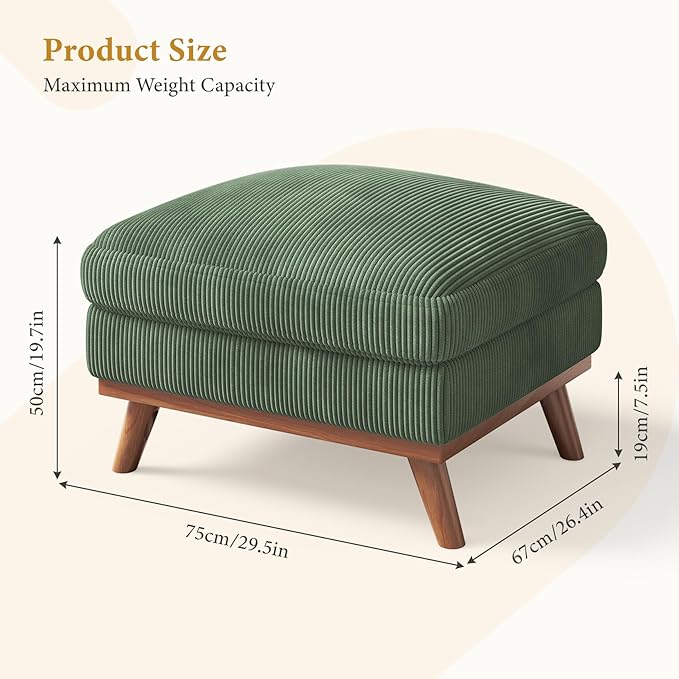 Vesgantti Large Ottoman for Modular Sofa, 29.5" Corduroy Pouf Ottoman