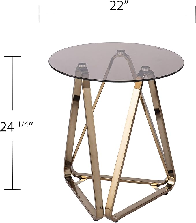 SEI Furniture - Stondon Round End Table - Transitional Design, Champagne Metal