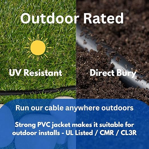 Elite 14/2 Speaker Wire, 14AWG/2-Conductor, UL Listed, CMR/CL3R, (Riser/in-Wall & Outdoor/In-Ground (Direct Burial)- 100% Oxygen Free Pure Bare Copper (OFC), 500ft Bulk Cable (105 Strands) Black