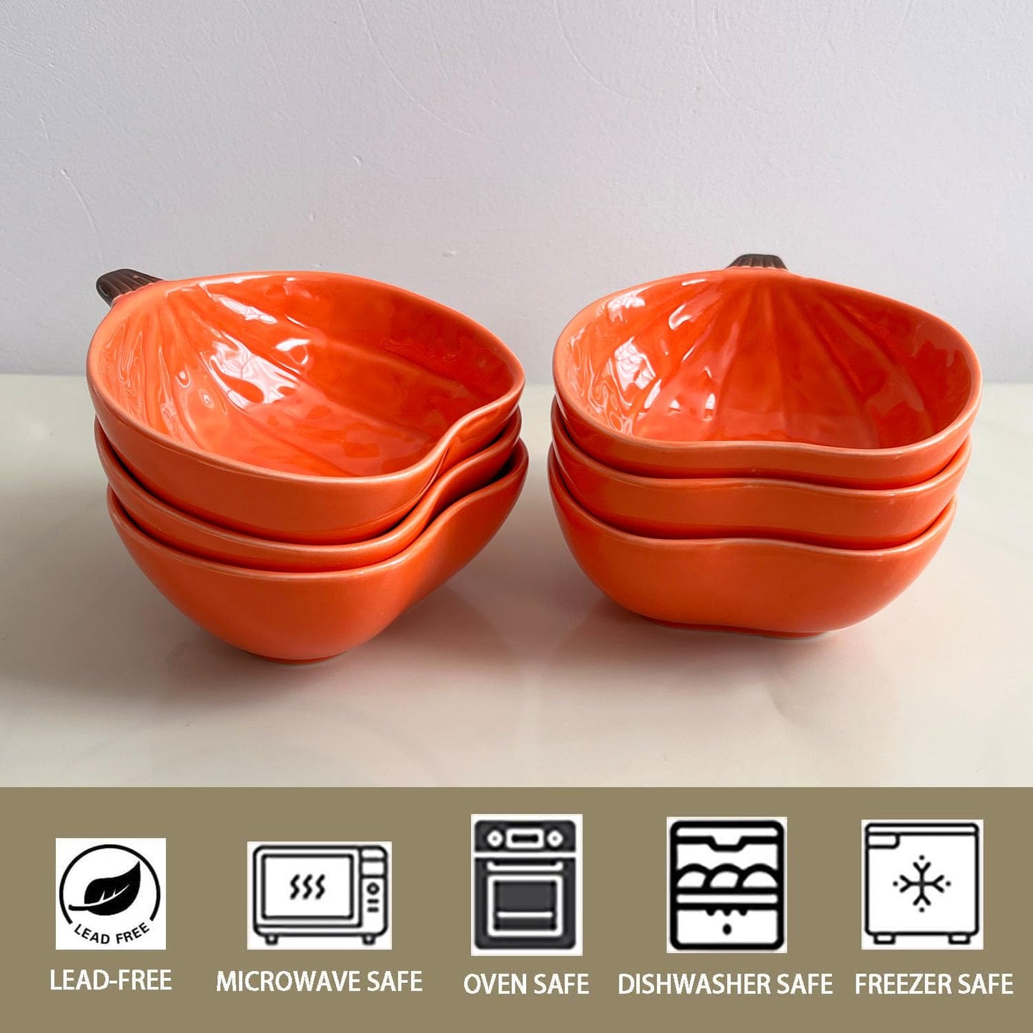 FYUEROPA Ceramic Pumpkin Ramekins Set, Small Bowls for Baking Souffle, Pudding, Serving Snack, Dessert, 6Oz (6PCS)