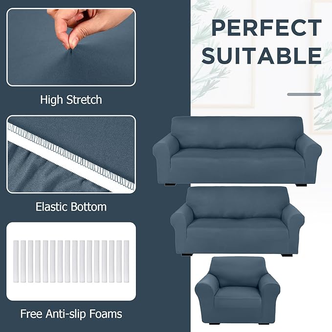 Peryiter 3 Pcs Couch and Loveseat Covers Set Sofa Cover
