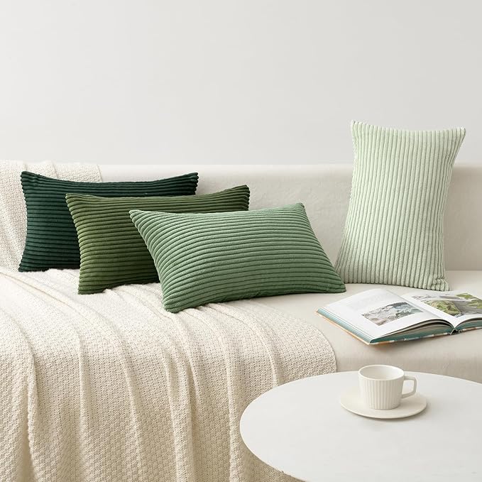 MIULEE Boho Farmhouse Sage Green Throw Pillow Covers 12x20 Inch Set of 4