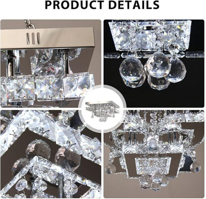 CXGLEAMING 11.8" Modern Crystal Chandelier LED Ceiling Light Fixture Suitable for Kitchen Corridor Hallway Bedroom Bathroom Dining Room 4 Petals/Raindrop Ball Square Wall Switch （White Light）