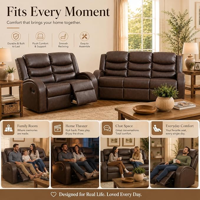 Recliner Sofa Set 2 Piece Living Room Furniture Set Couch Sectional Leather