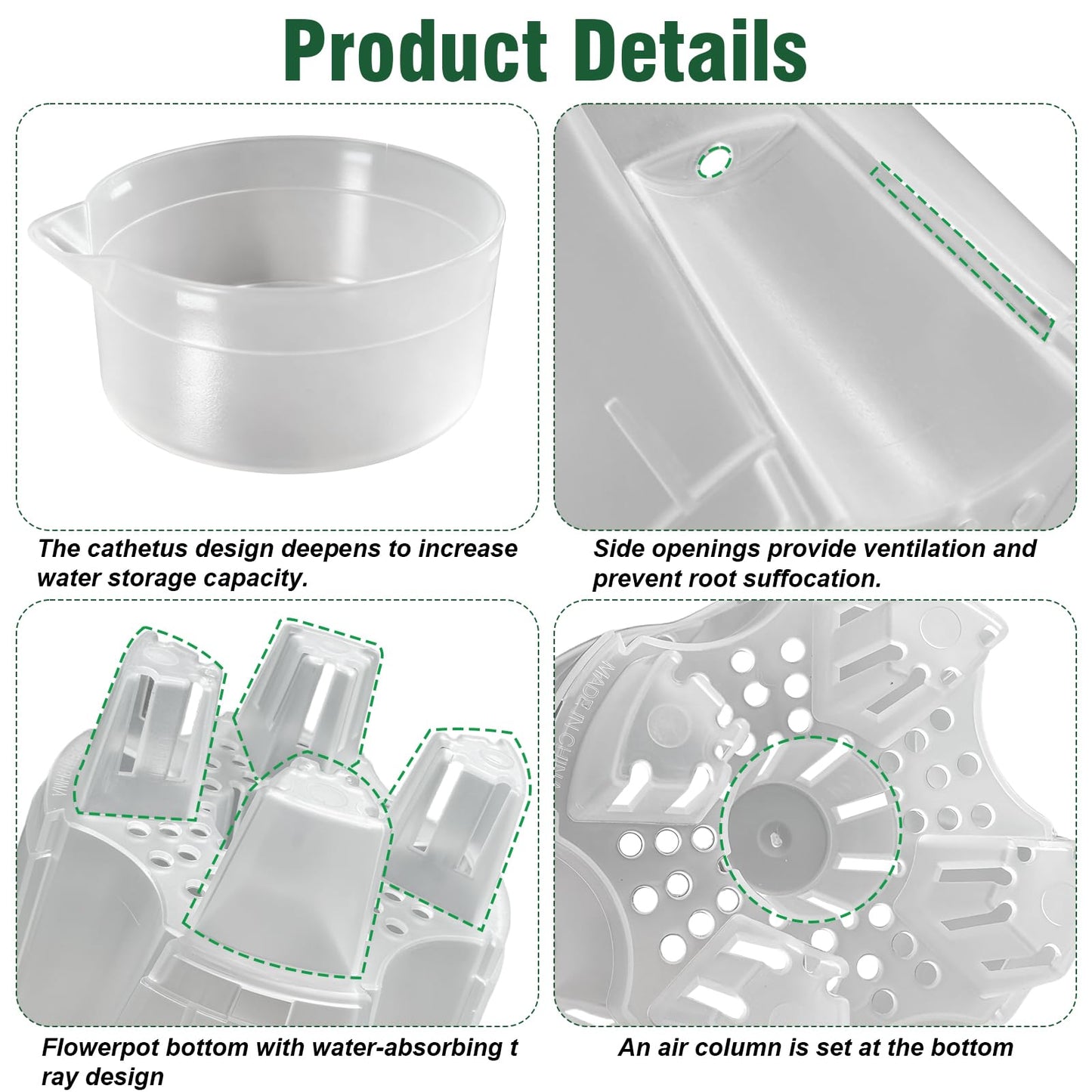 Cdd's Path Upgraded 5-Pack 6 Inch Naked Root Planter Self Watering Pots Set, Plant Pots with Holes for Indoor/Outdoor Plants with Watering Hole/Reservoir and Air Pipes, Clear