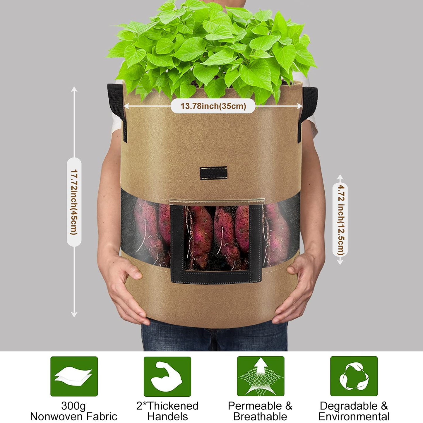 Florelf Visible Potato Grow Bags 10 Gallon with Flap 3-Pack,Potatoes Growing Containers with Handles&Visible Space, Heavy Duty Thickened Aeration Nonwoven Fabric Pots,alse for Tomato Strawberry