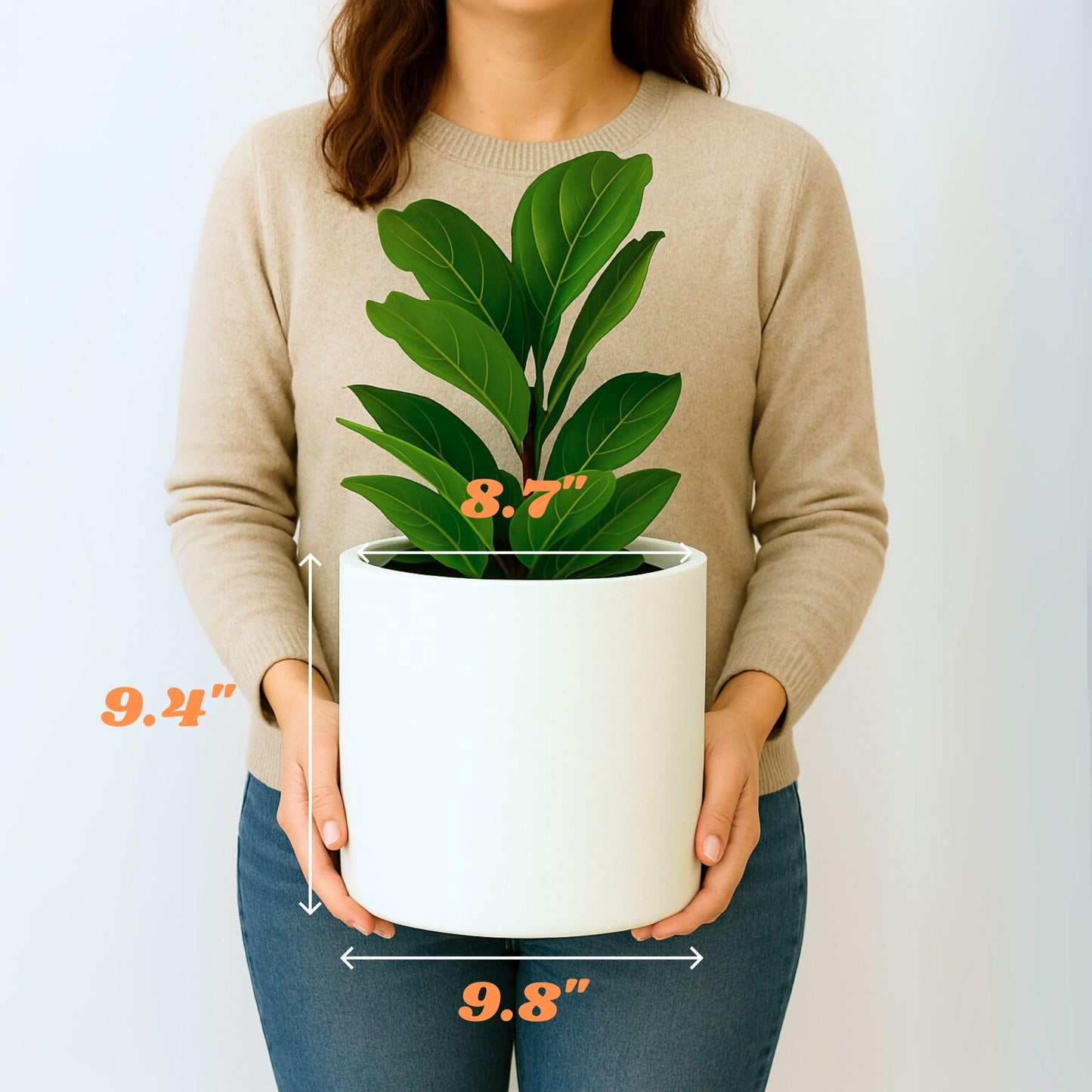 Fox & Fern 10 Inch Plant Pot with Hidden Saucer — Premium Lightweight Fiberstone Matte White Self Watering Planter with Seamless Saucer - Indoor & Outdoor Use - Weather Resistant & UV Resistant