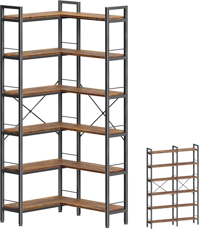 Huuger 6 Tier Bookshelf, L Shaped Corner Bookshelf
