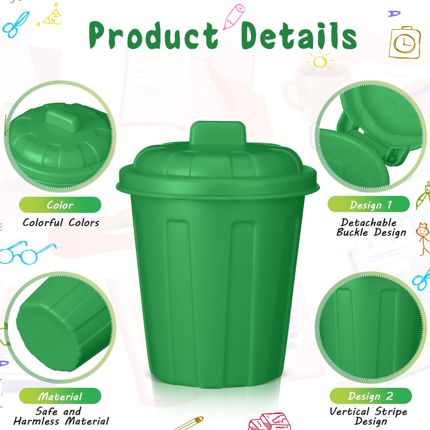 Zubebe 24 Pcs Green Mini Trash Can Mini Toy Garbage Can Small Desktop Storage Bin with Lids for Trash Party Favor Garbage Truck Birthday Decoration Party Supplies Home School Classroom