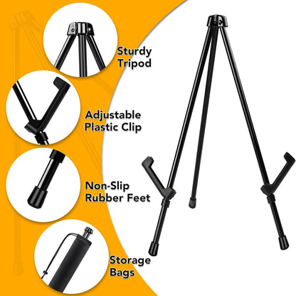 AROIC 12 Pack 14'' Tabletop Easels, Black Steel Table Top Easels for Display, Adjustable Portable Table Top Easel for Paintings, Signs, Posters,Frame Pictures(with 12 Bags)