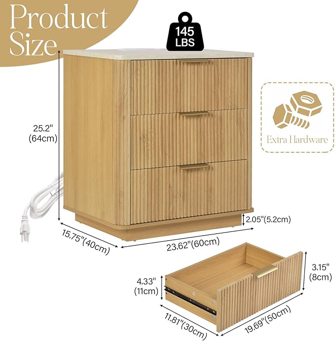 Fluted Nightstand Set of 2
