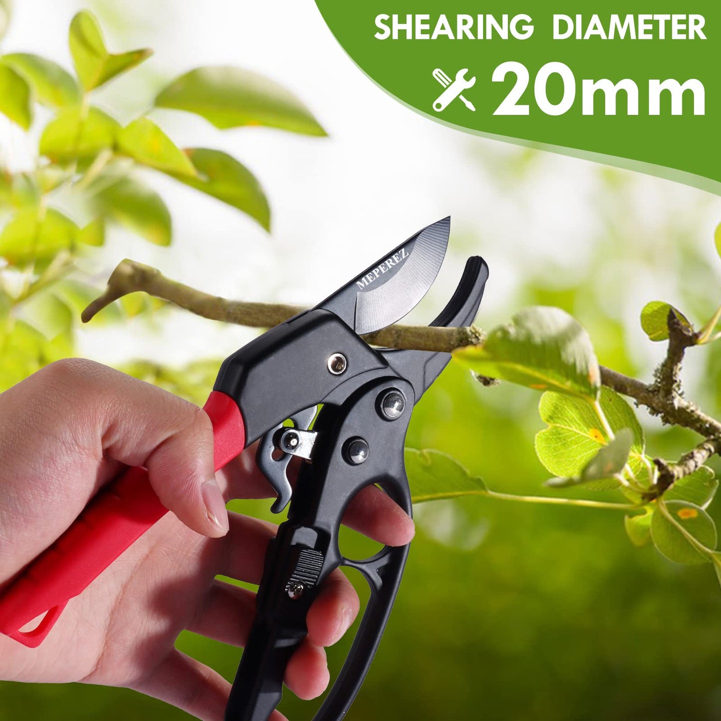 MEPEREZ Premium German-Made Pruning Shears – Ergonomic, Heavy-Duty Hand Pruners Designed for Precision Cutting of Plants; Ideal for Gardeners and Individuals with Arthritis or Reduced Hand Strength