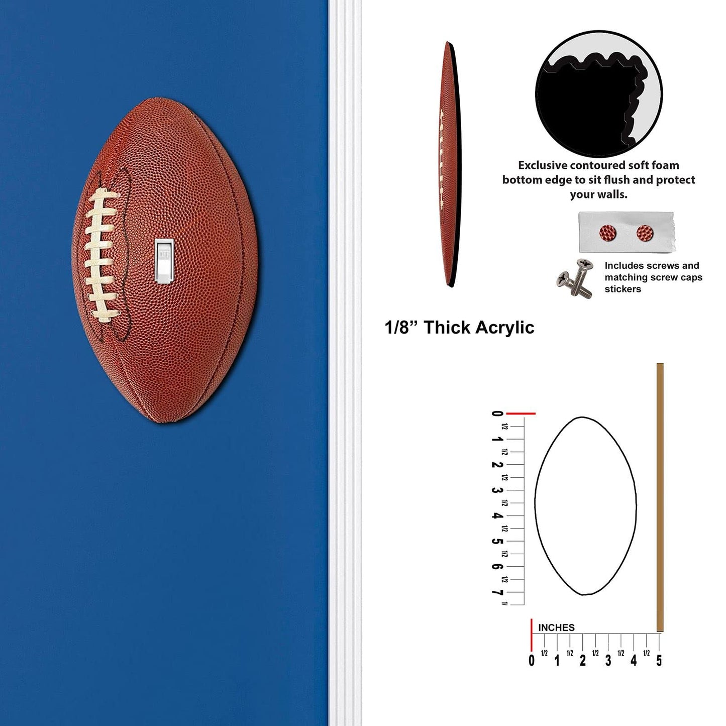 Off The Wall Plates - American Football Decorative Acrylic Cover - Single Light Switch