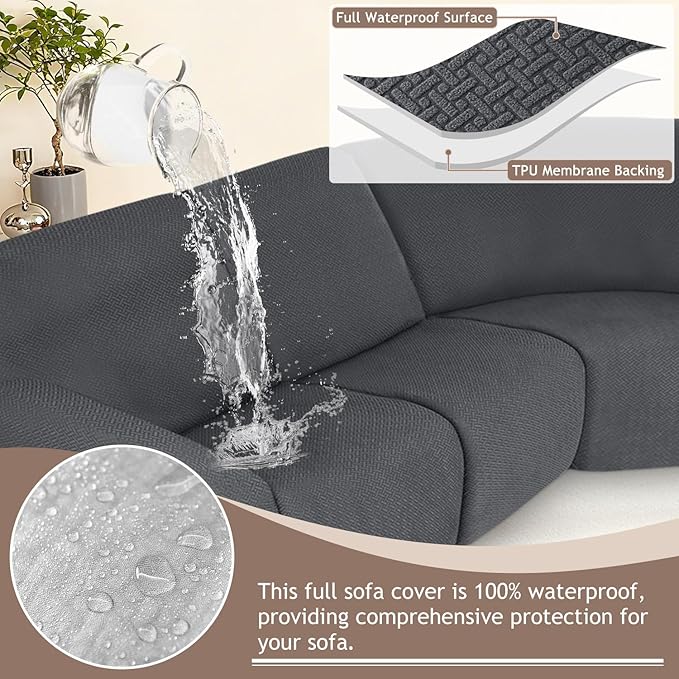 ALIECOM 100% Waterproof Recliner Sectional Couch Covers L Shape Stretch Corner