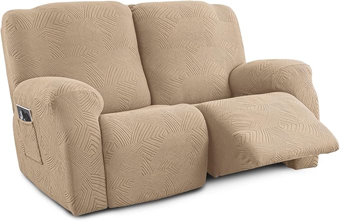 Recliner Loveseat Covers, 4-Piece Stretch Geometric Strokes Jacquard Reclining