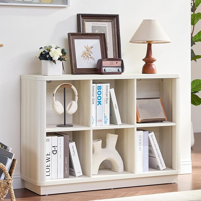 Joaxswe 6 Cube Bookcase, Wood Low Floor Standing Bookshelf