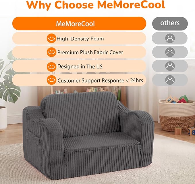 MeMoreCool Toddler Chair Comfy for 1-3 Years Old, Corduroy Kids Couch Bed Fold