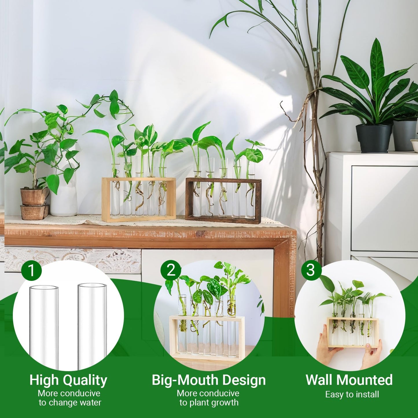 Propagation Station, Plants Terrarium, Plants Lover Gifts for Women,Plant Cutting Holder Home décor,Gifts for Women,House Warming New Home-5 Tubes-Beige