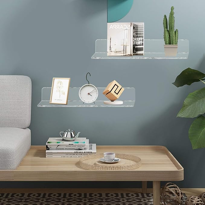 Weiai Clear Acrylic Shelves 12 Inch, Floating Wall Mounted Shelf