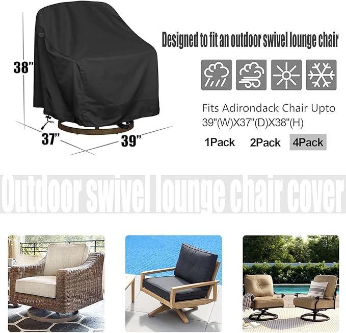 Outdoor Swivel Lounge Chair Cover 4 Pack, Waterproof Heavy Duty Outdoor Chair