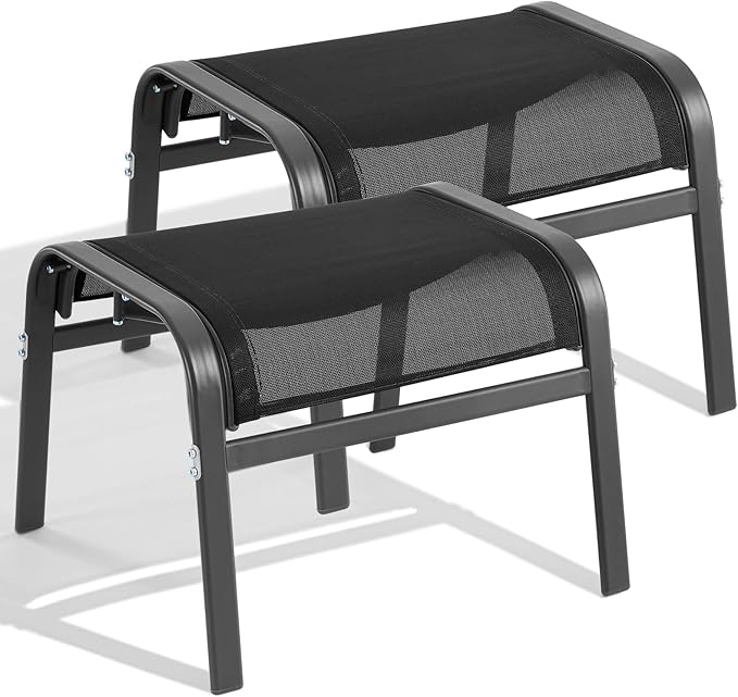 ONBRILL Outdoor Ottoman Foot Rest Set of 2, Textilene Fabric Outdoor Footstool