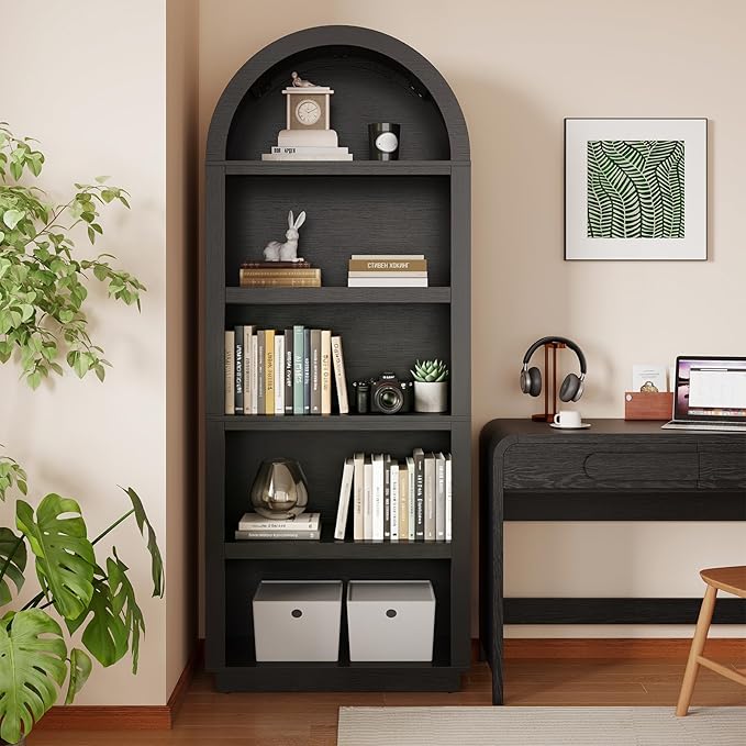 Bestier 76" Tall Arched Bookshelf, 5 Tier Arched Bookcase