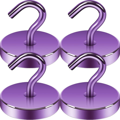 Neosmuk Magnetic Hooks, Heavy Duty 170lb Strong Magnets for Cruise Cabins, Ship Essentials, Large Metal Hooks for Hanging on Fridge(Purple,Pack of 4)