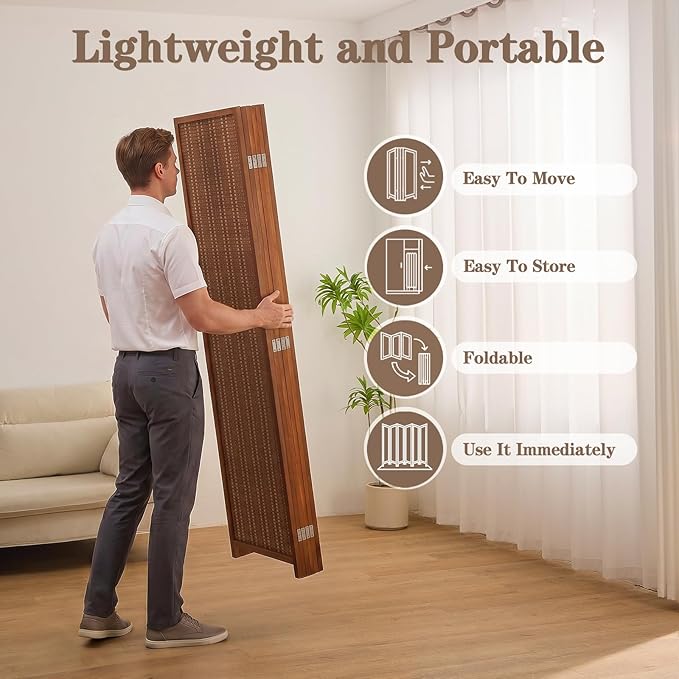 6 Panel Room Divider and Extra Wide Folding Privacy Screen, 94.5" W x 67" H