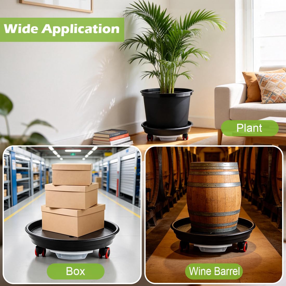 RooTrimmer 13 Inch Plant Stand Rolling Tray Plant Caddy with Wheels and Removable Drainage Holes and Drip Tray Plant Dolly for Heavy Duty Large Plants Rollers (2 Pack)