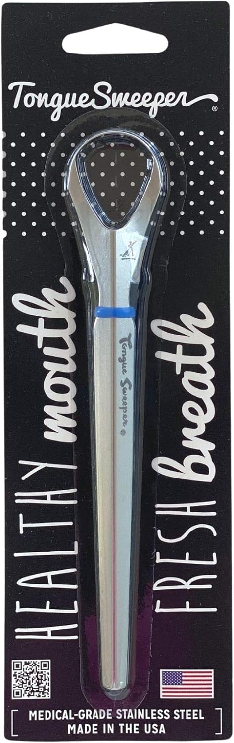 Tongue Sweeper Model P Medical Grade, Dishwasher Safe, Stainless Steel Tongue Cleaner, Reduce Bad Breath and Improve Taste, Preferred by Leading Dental Schools for Oral Hygiene, (1 Count)