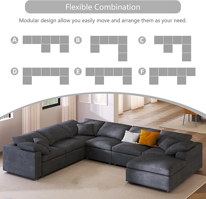 Oversized Modular Sectional Sofa Couch, Large 7 Seater Corner Sofa Modern U