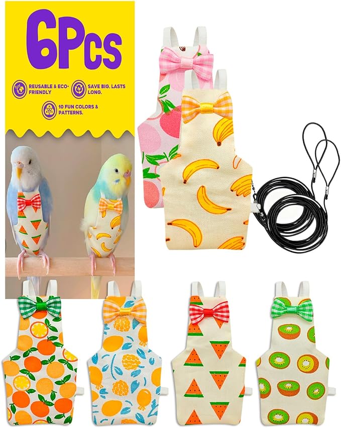 Washable & Secure Parrot Diaper with Adjustable Leash – Reusable Bird Diaper Flight Suits, Chew-Resistant & Waterproof Inner Layer for Cockatiels, Conures, Parakeets, and Small Parrots (Size M)