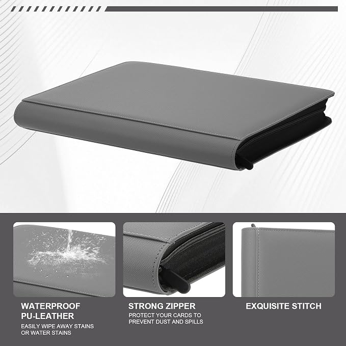 Toploader Binder,Trading Card Binder Storage Hold up 288 Cards 9-Pocket Top Loader Binder with Sleeves for 3"x4" Rigid Toploaders Hard Cases (9Dark Grey)
