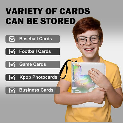 400 Pockets Football Card Binder, Portable Waterproof Storage Card Album with Removable Sleeves for Sports Football Cards 2025 2026 Collectors(laser silver hot stamping)