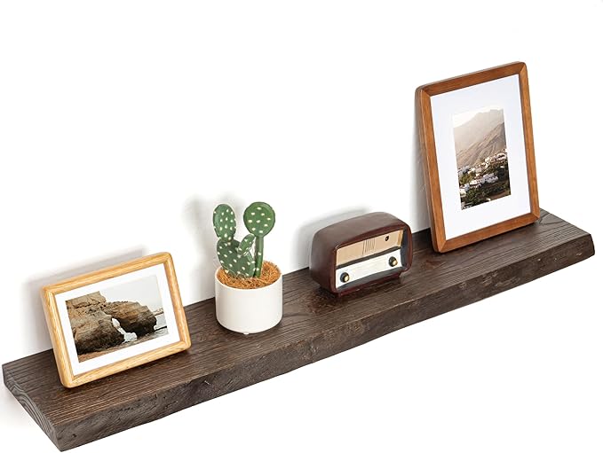 Floating Shelves for Wall Decor, Rustic Solid Elm Wood Live Edge Floating