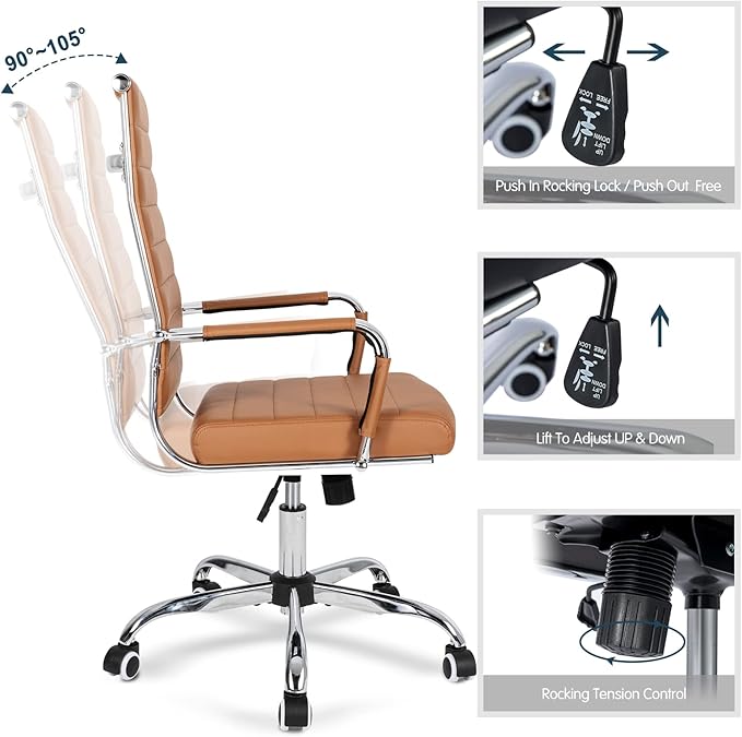 Home Office Chair Ribbed, Modern Leather Conference Room Chairs, High Back
