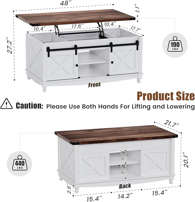 ALLSTAND 48" Farmhouse Lift Top Coffee Table