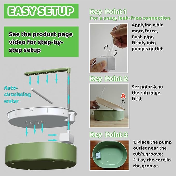 Bird Shower Parakeet Bath for Cage with Adjustable Water Flow Control Valve, Parrot Shower Bath for Budgies with Plug, Automatic Circulating Water Fountain for Pet Bird, Cockatiel, Conure(green pipe)