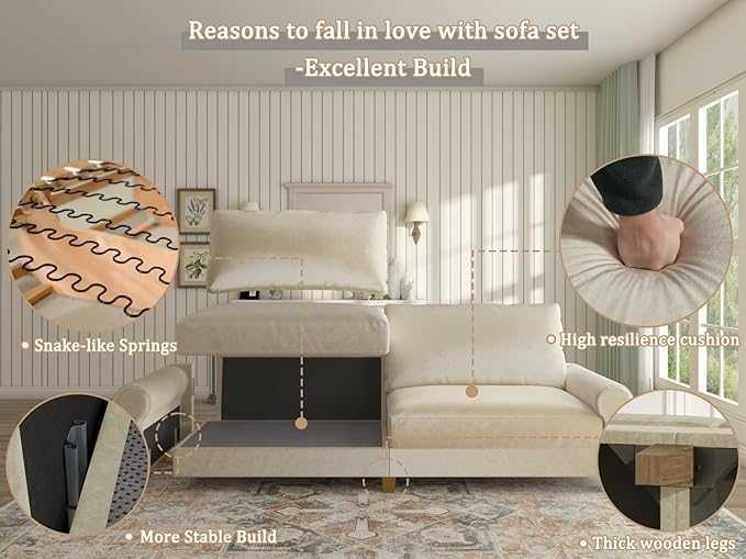 EASE MOOSE 88.5" Large Seat Velvet Loveseat Sofa, Soft Deep Seat Couches