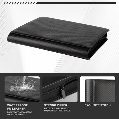Toploader Binder,Trading Card Binder Storage Hold up 288 Cards 9-Pocket Top Loader Binder with Sleeves for 3"x4" Rigid Toploaders Hard Cases (9Carbon Fiber Black)