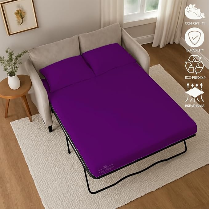 Sleeper Sofa Bed Sheet, 100% Cotton 400 Thread Count, 4 Piece Set, Deep Pocket